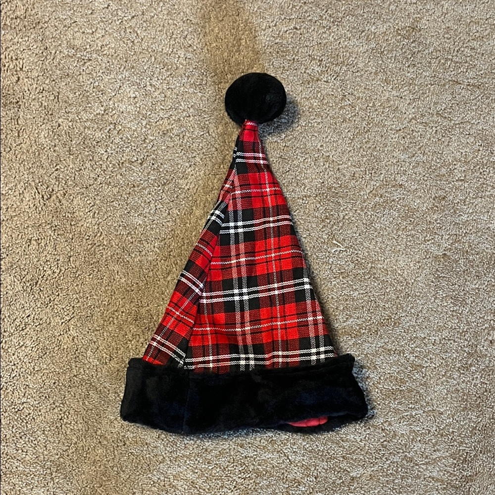 Plaid Red and Black Kids Santa Hat
